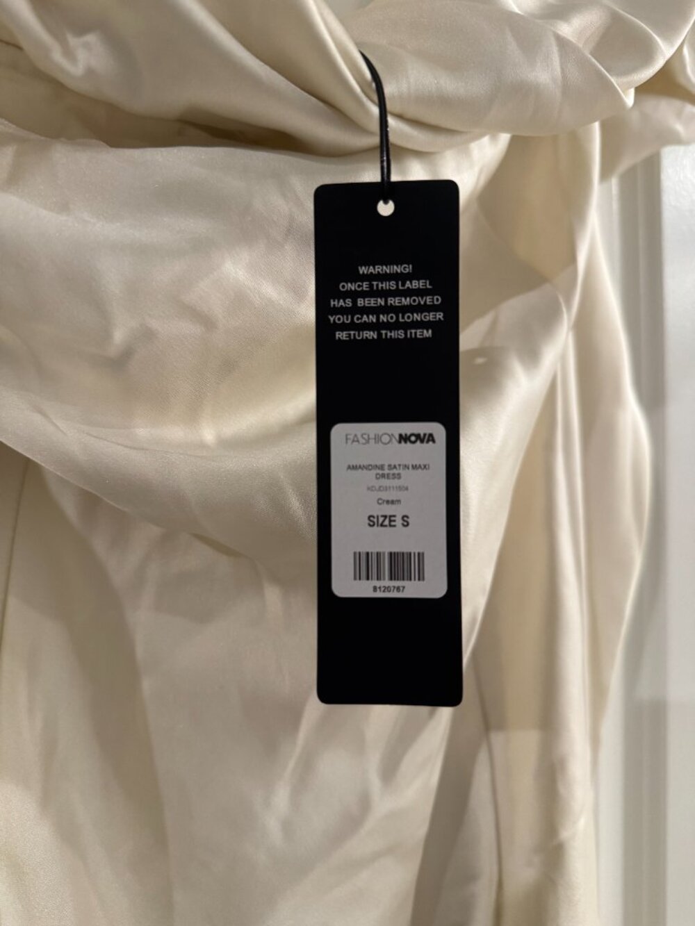 NWT Fashion Nova Amandine Satin Maxi Dress Cream Size S - Picture 5 of 5